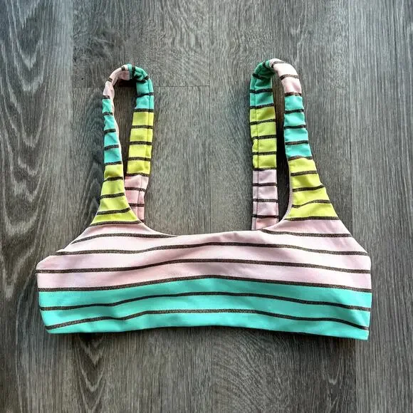 Trina Turk Lurex Stripe Bikini Bralette Top Pastel Stripe Swim Size 6 Pink Teal - Picture 5 of 16